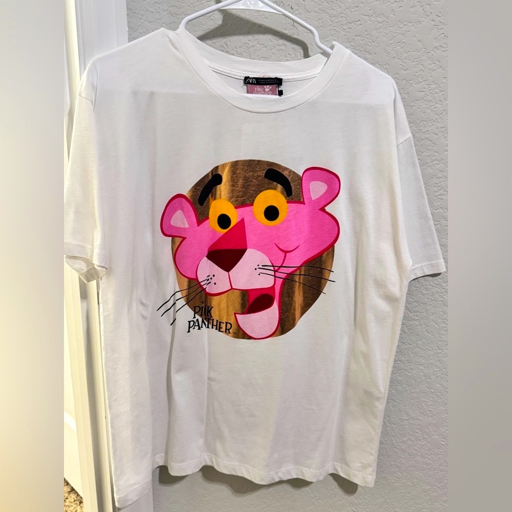 Zara White Tee with Pink Panther Design